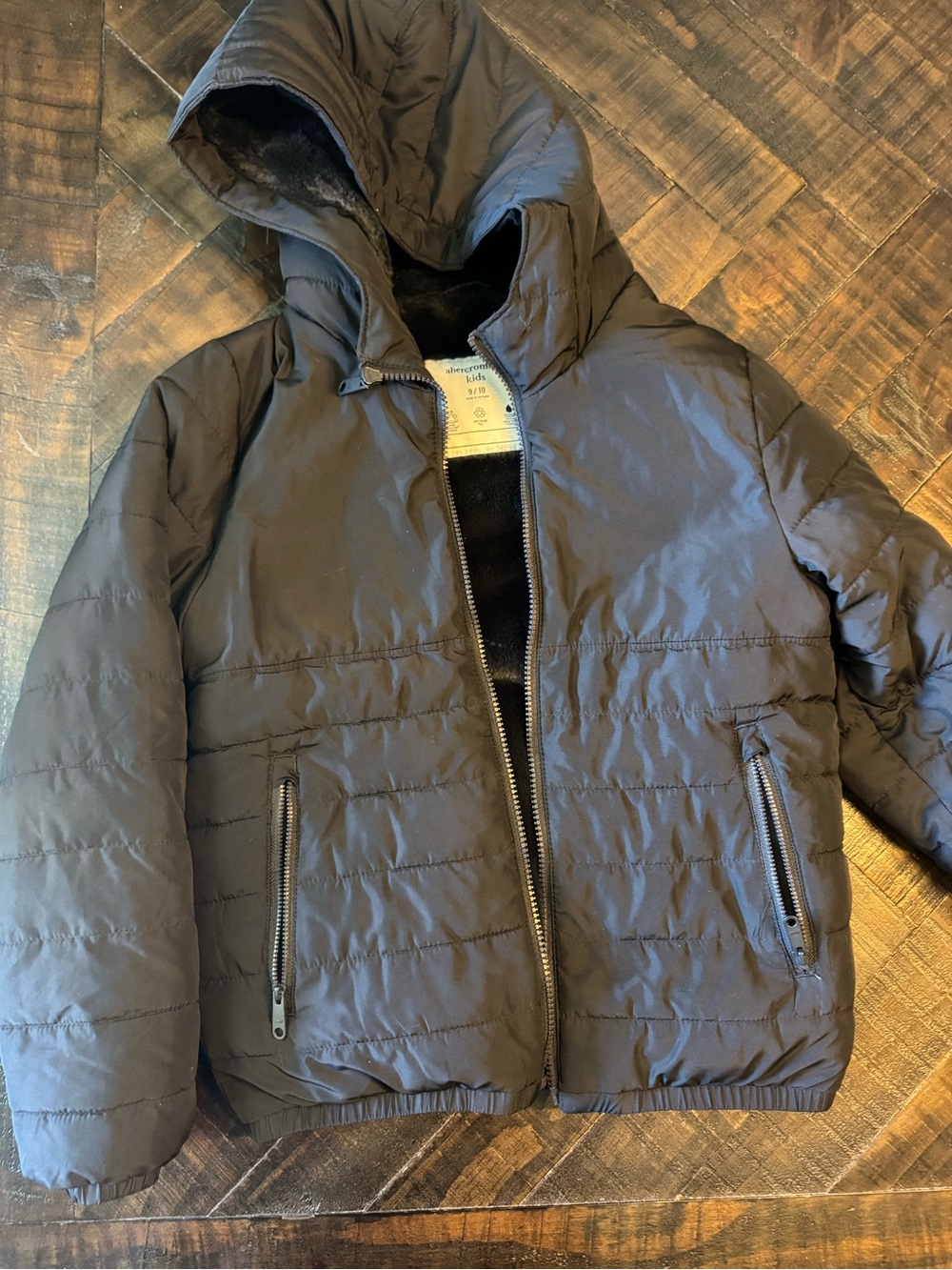 Abercrombie & Fitch Kids Black Hooded Puffer Jacket
